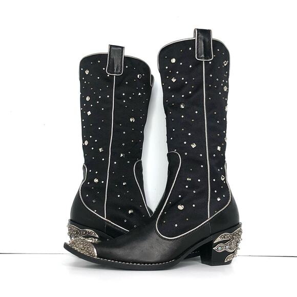 Giuseppe Zanotti Crystals Studded Pull On Western Cowgirl Heeled Boots 37.5 - Picture 2 of 9